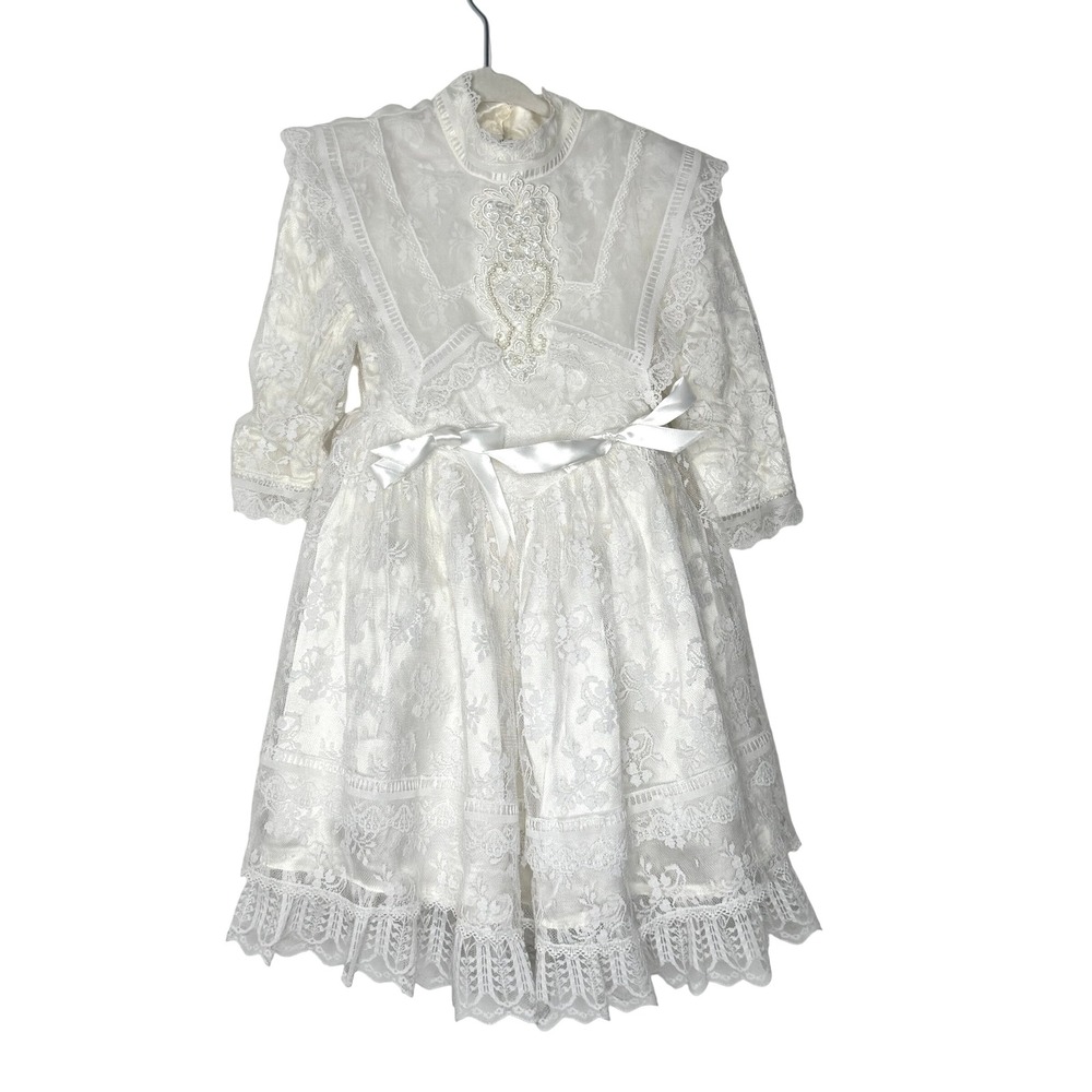 Jessica McClintock Vintage Girls White Lace Dress‎ Size 4
